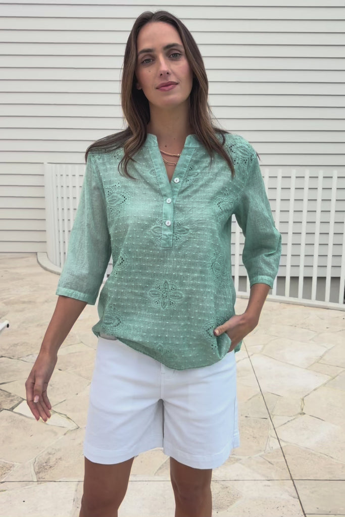 Cool Ease Embroidered Cotton Shirt – Mint