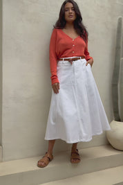 Sparking Joy Denim Panelled Skirt - White
