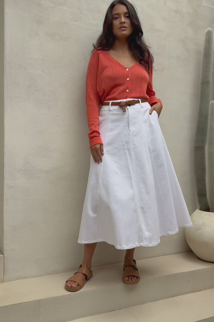 Sparking Joy Denim Panelled Skirt - White