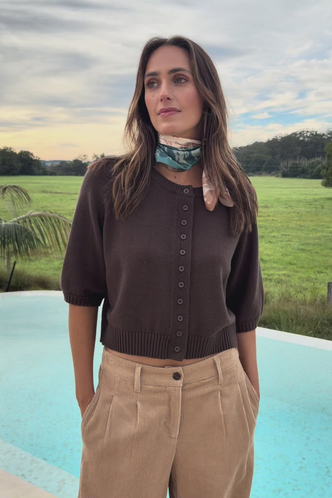 Clear Skies Balloon Sleeve Cotton Blend Cardi – Chocolate
