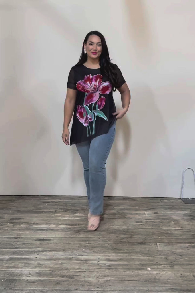 Belle Printed Mesh Asymmetric Tee - Blackfleur
