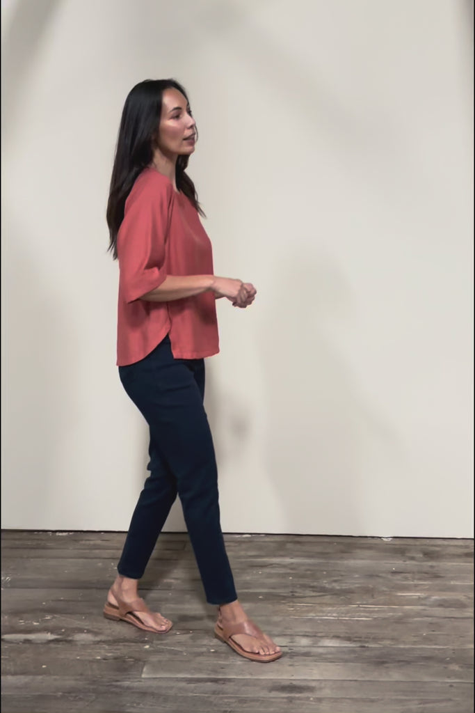The Popover Cotton Blend Boat Neck Top – Rust