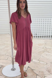 Cute As A Button Cotton Midi Dress – Dustyrose