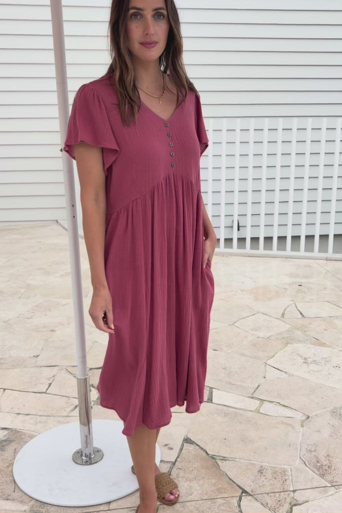 Cute As A Button Cotton Midi Dress – Dustyrose