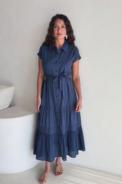 Cotton Broderie Trim Dress – Blue