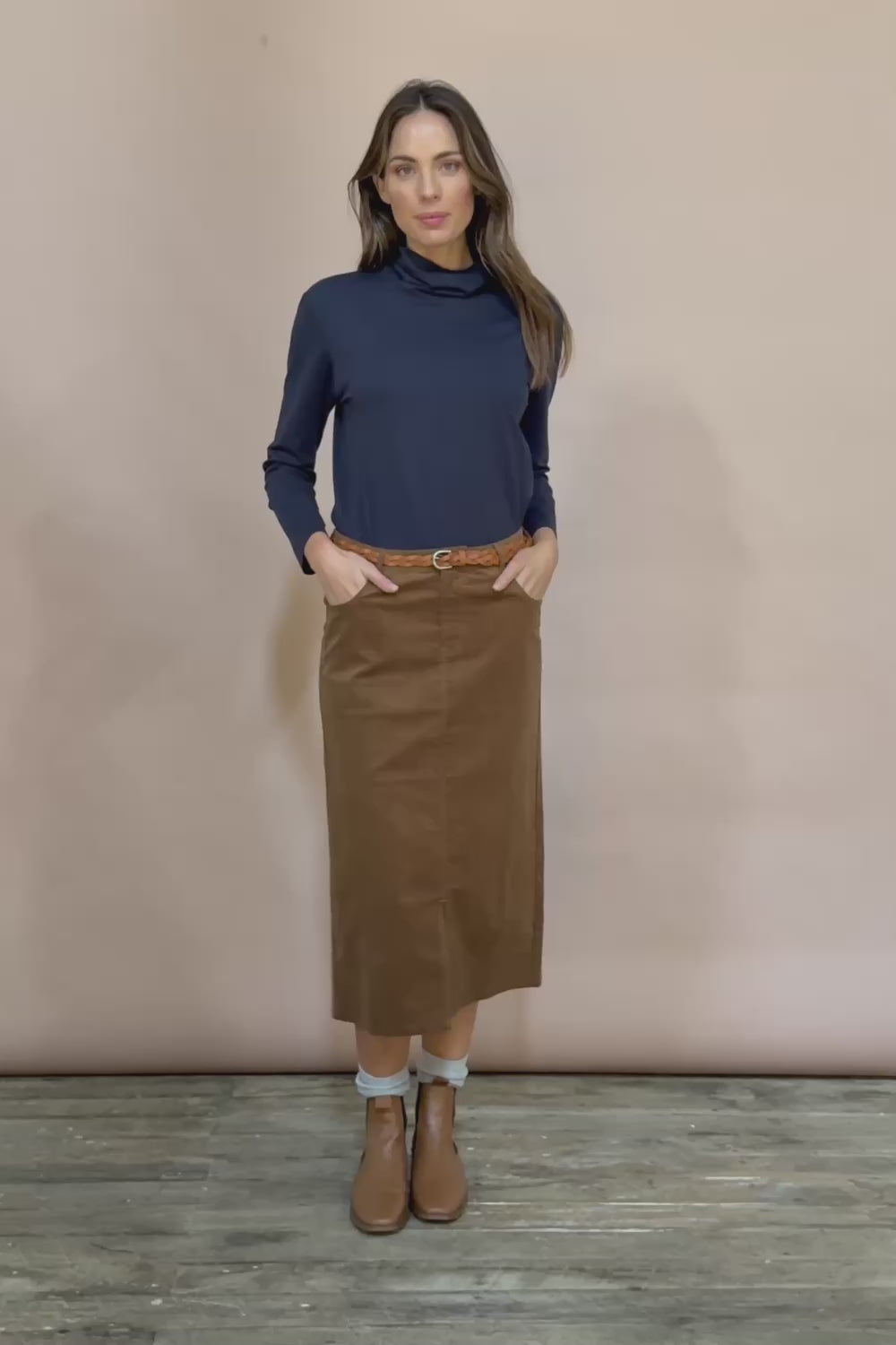The 5 Pocket Cord Midi Skirt - Malt