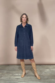 Cord Solids Pockets Dress - Navy