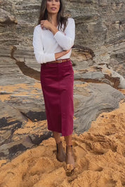 The 5 Pocket Cord Midi Skirt - Dustyrose
