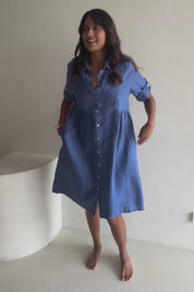 Linen Shirt Maker Dress - Denim