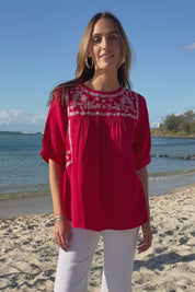 Secret Garden Cotton Blouse - Scarlet