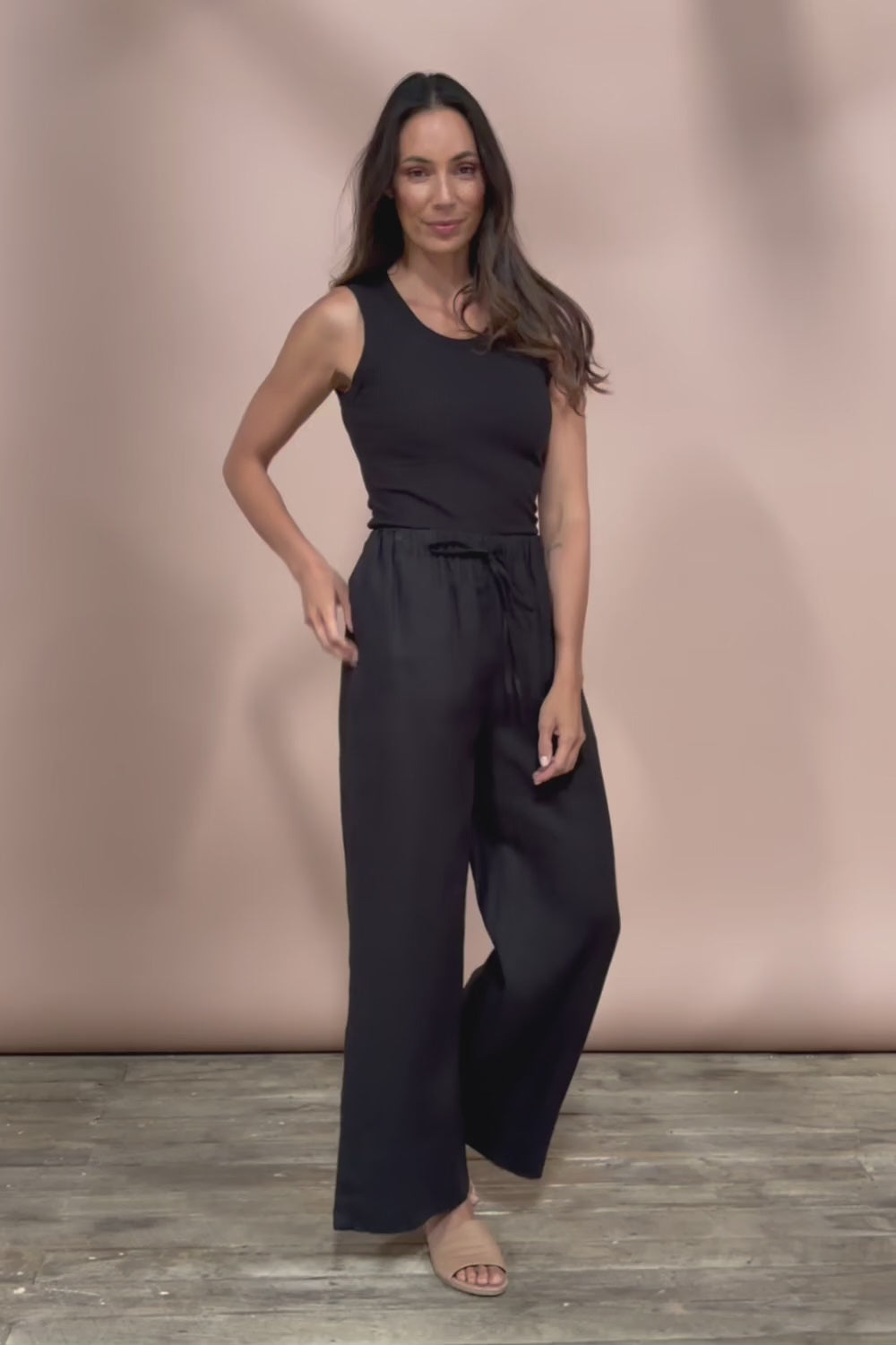 Linen Drawstring Pant - Black