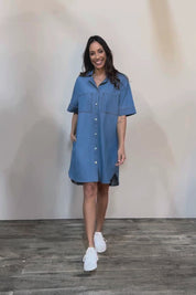 The S/S Chambray Shacket Dress With Pockets - Lightdenim