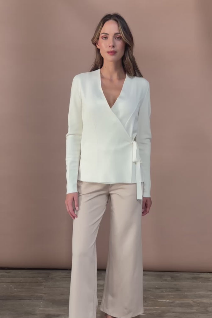 The Milano Knit Wrap Top – Ivory