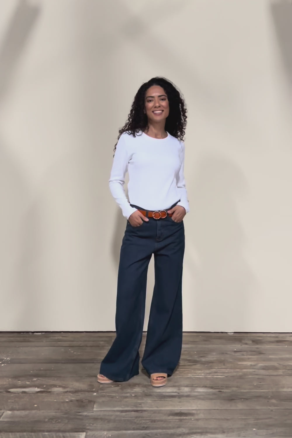 Elements Scoop Rib Cotton Blend  Long Sleeve - White