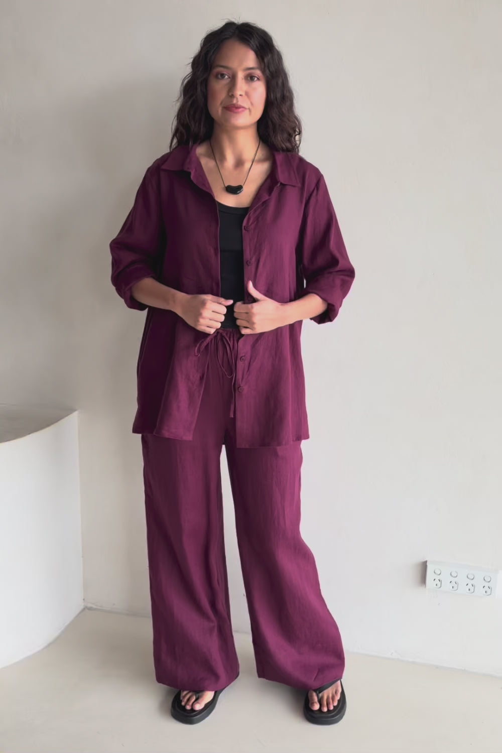 Linen Oversized Boyfriend Shirt – Plum
