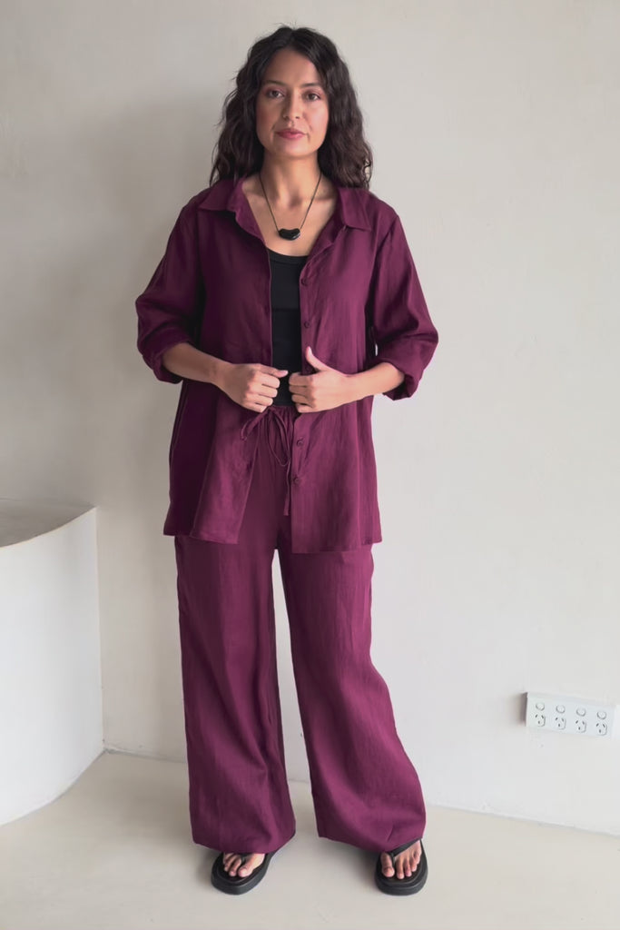 Linen Oversized Boyfriend Shirt – Plum