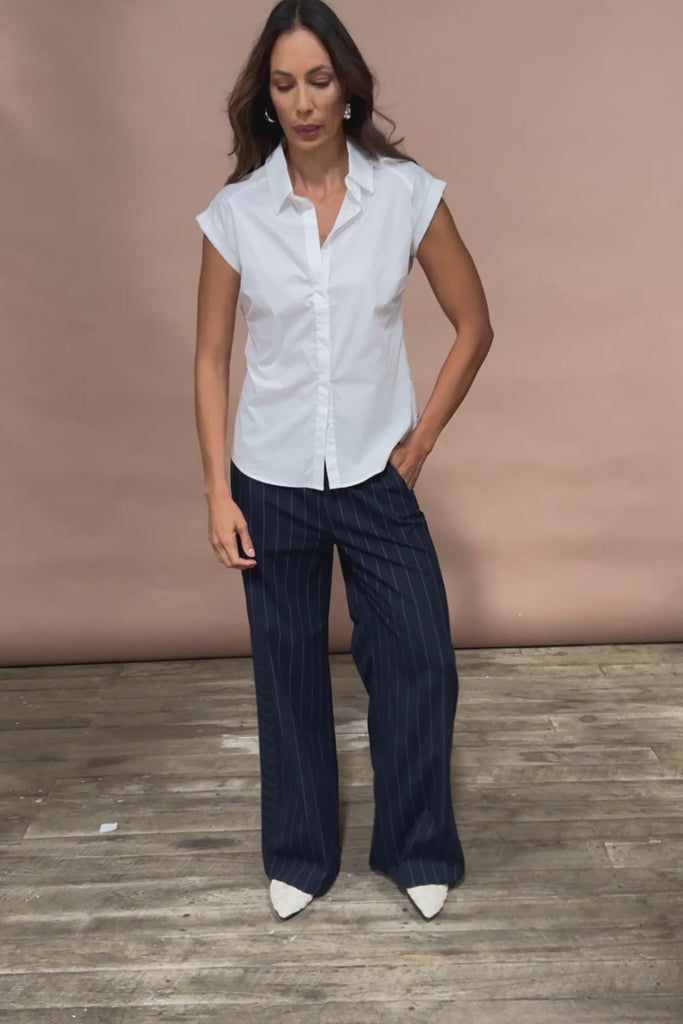 The Cap Sleeve Cotton Stretch Shirt - White