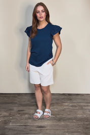 Ruffle Sleeve Top – Navy