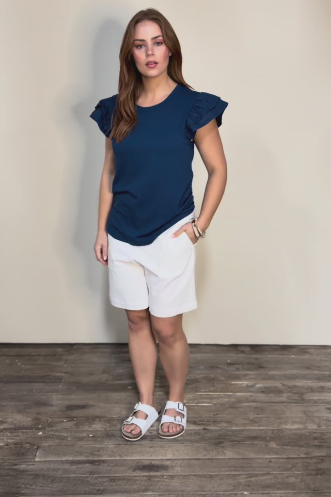 Ruffle Sleeve Top – Navy
