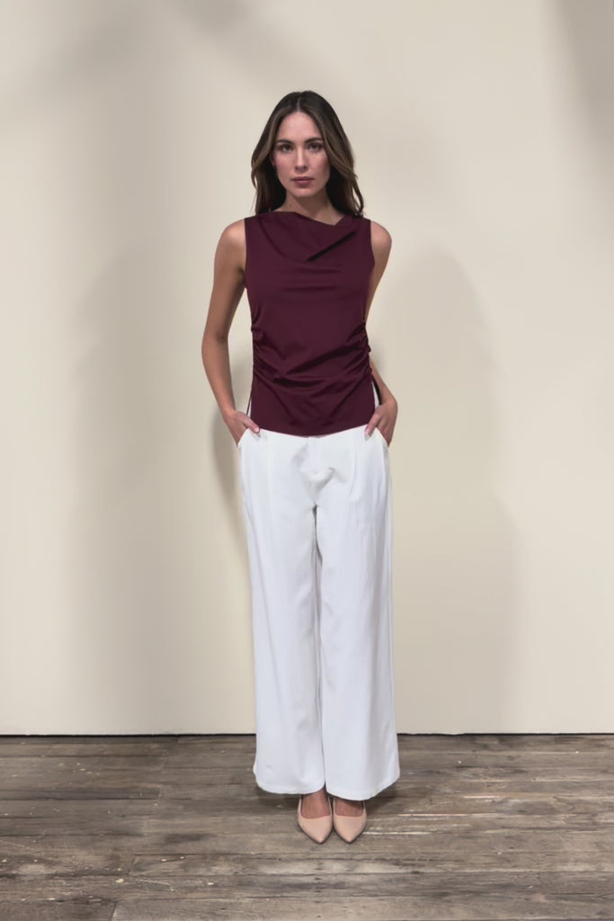 The Cotton Blend Ruched Waist Top - Darkmaroon