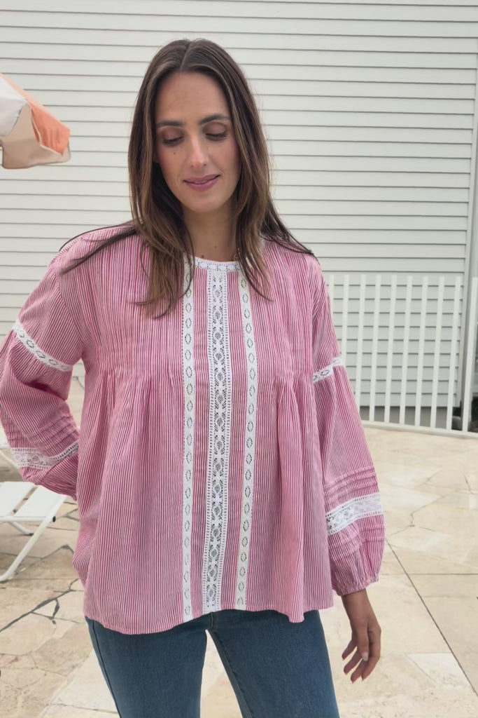 At My Best Button Back Blouse – Redstripe