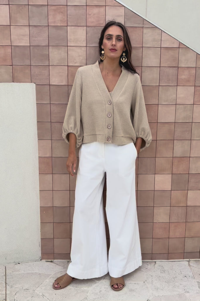Easy Day Balloon Sleeve Cropped Cardi – Pumice