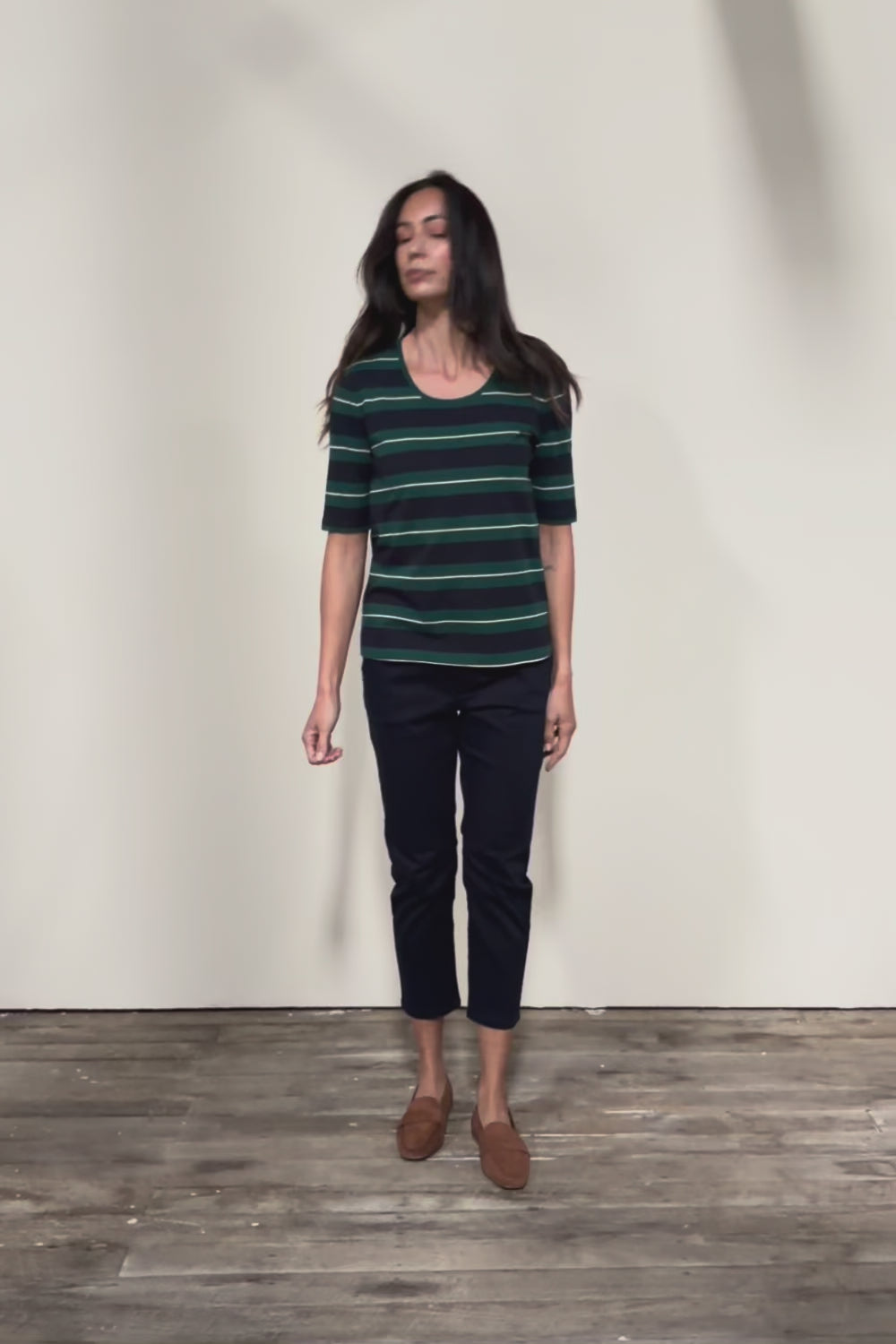 The Classic Cotton Striped Tee – Navygreen