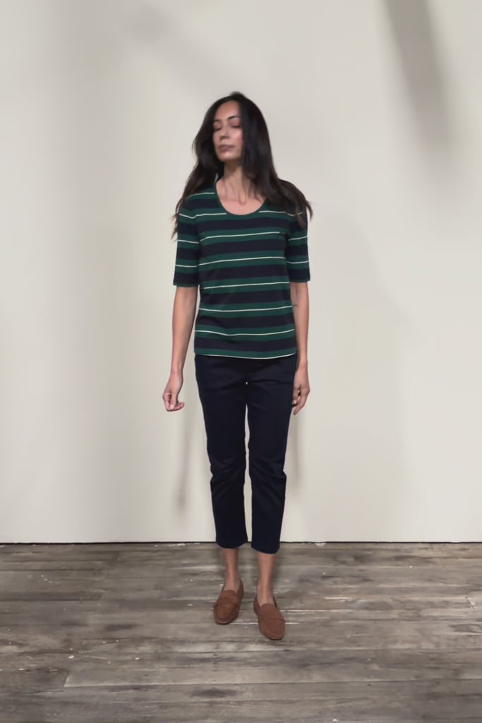 The Classic Cotton Striped Tee – Navygreen