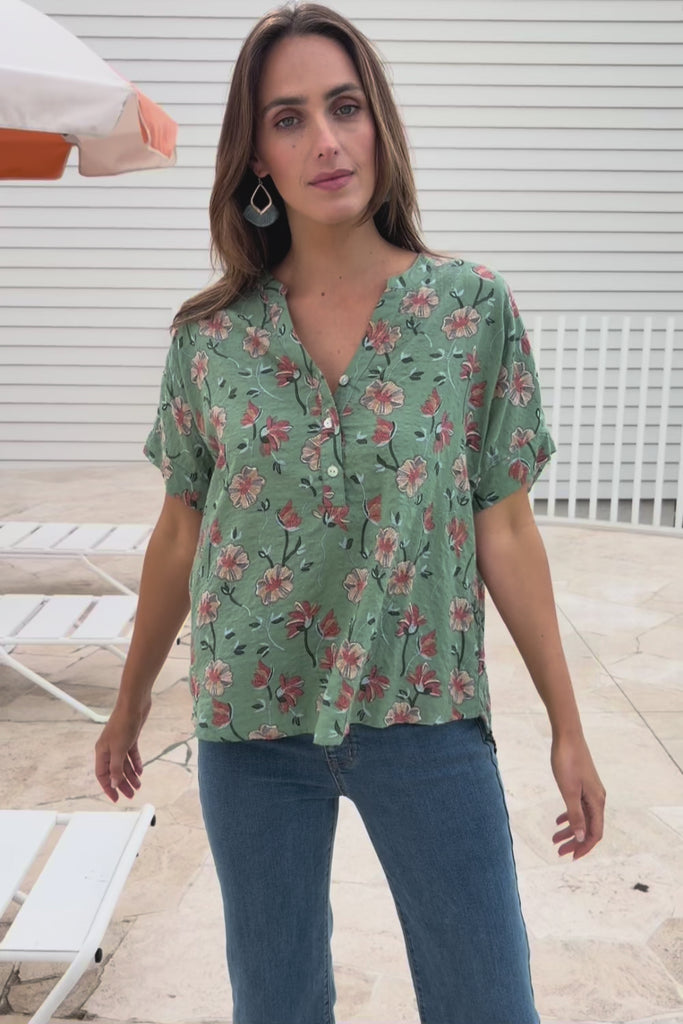 Flower Chain Cotton Blend Slouch Top – Leaf