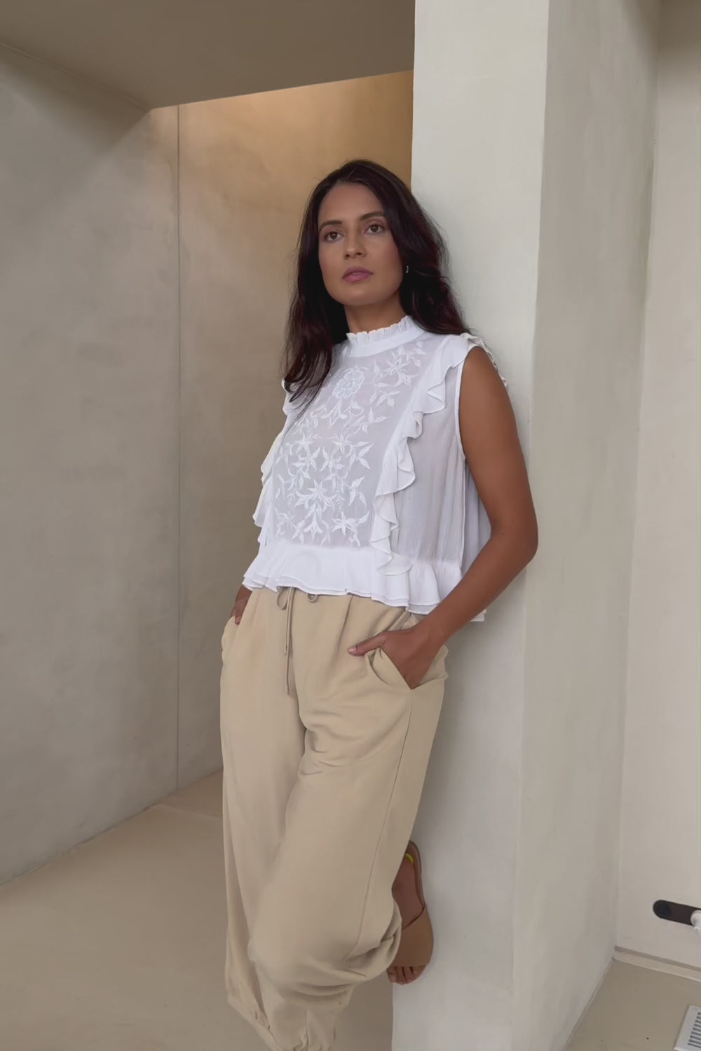 Easy Frills Embroidered Top - Milk