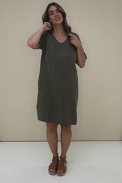 Belle Easy Wear Linen Dress With Pockets – Olive