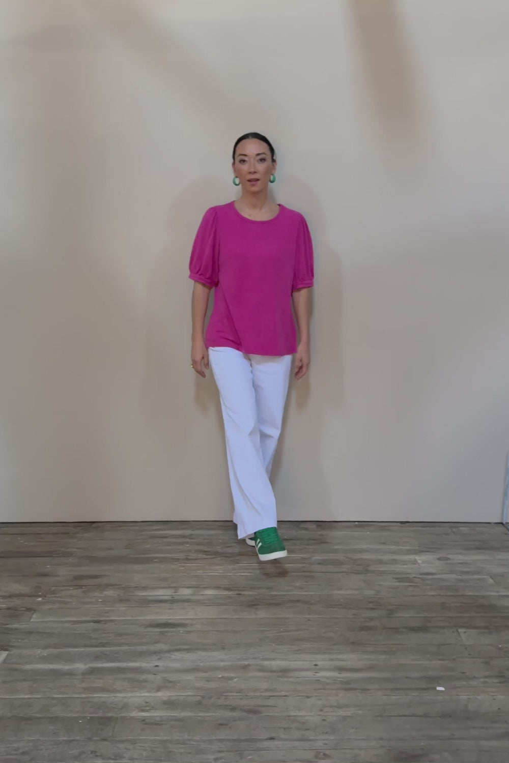 Gathered Sleeve Top - Magenta
